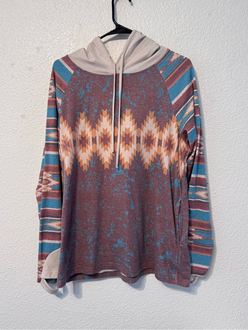 Crazy Train Maroon Aztec Stripe Hoodie with Teal Accents